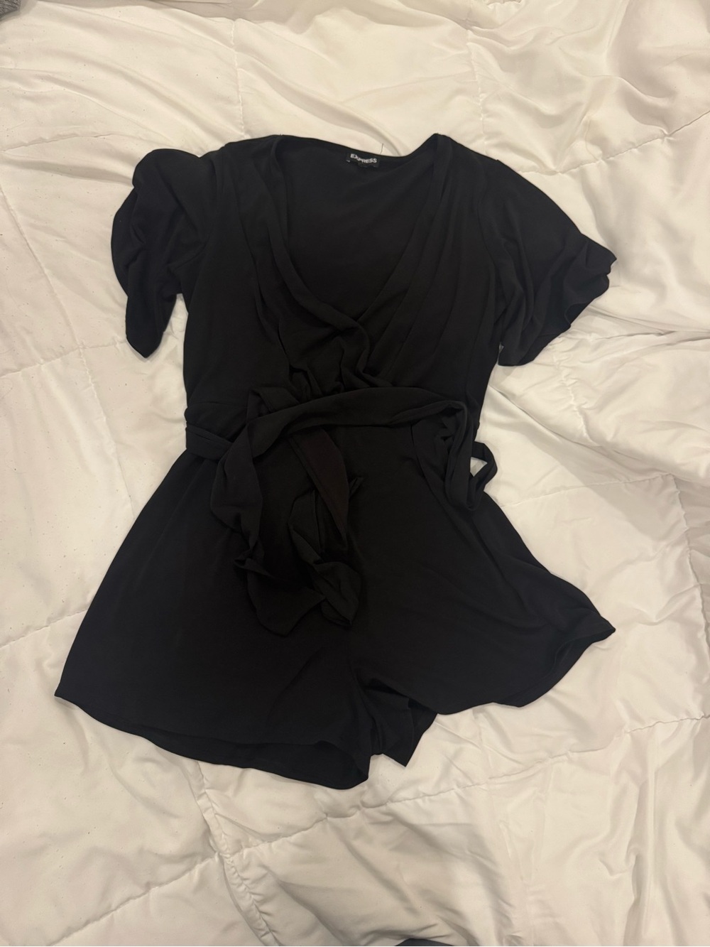 Express Black Short Sleeve Romper with V-Neck